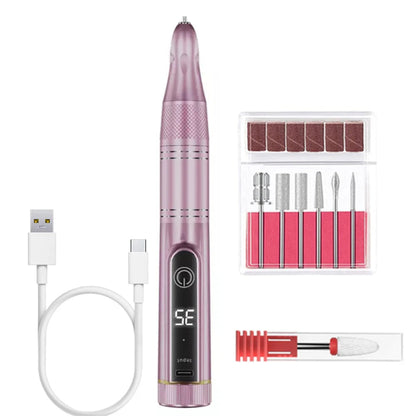 Ponceuse à Ongle Professionnelle Sans Fil​ rose 35000 Tours avec Embouts